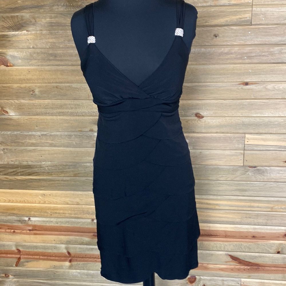 La Belle Black Ruffled Cocktail Dress Size Medium 0743